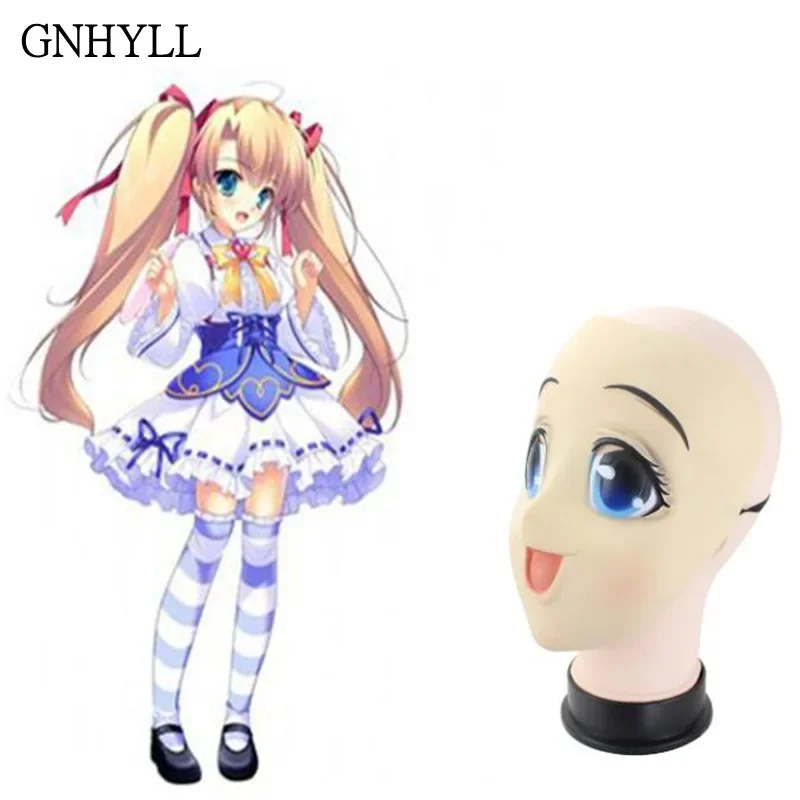 Caldo!! !Occhi grandi Ragazza Maschera in lattice a pieno facciale Mezza testa Maschera Kigurumi Cartoon Cosplay Anime giapponese Ruolo Lolita Maschera Crossdress Doll