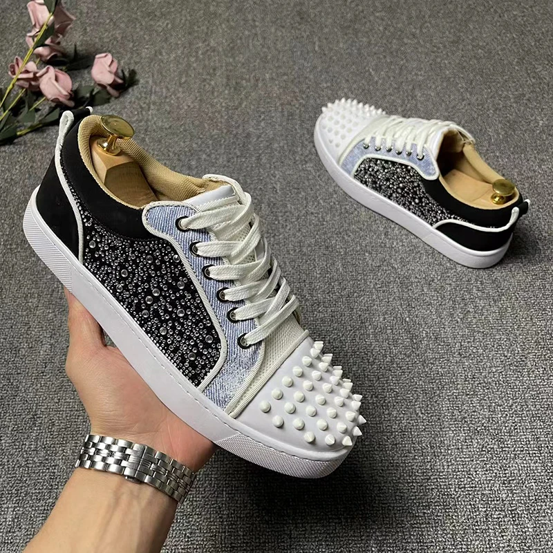 

men luxury fashion rivets shoes brand designer studded shoe stage nightclub dress flats rhinestone sneakers spikes footwear mans