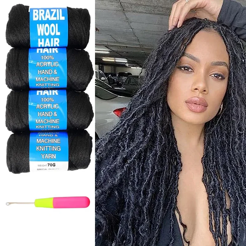 Sanbest Brazilian Wool Hair Acrylic Yarn 100% Hand Knitting Wool Braiding Hair for African Crochet Hair Jumbo Braid