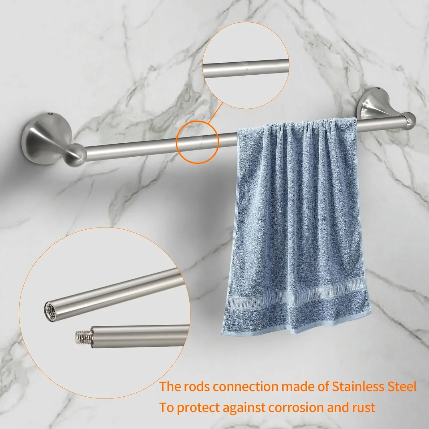 8 Pieces Bathroom Hardware Set Brushed Nickel Adjustable Expandable Towel Bars Towel Ring Wall Mount Toilet Paper Holder Towel