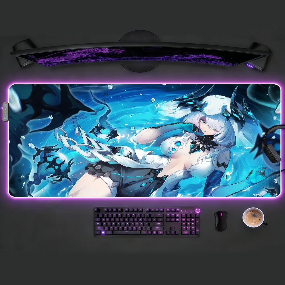 

Duet Night Abyss Rebecca Mouse Pad RGB LED Non-slip Desk Mat Rubber Gaming Accessories Large XXL Computer Office Keyboard Carpet