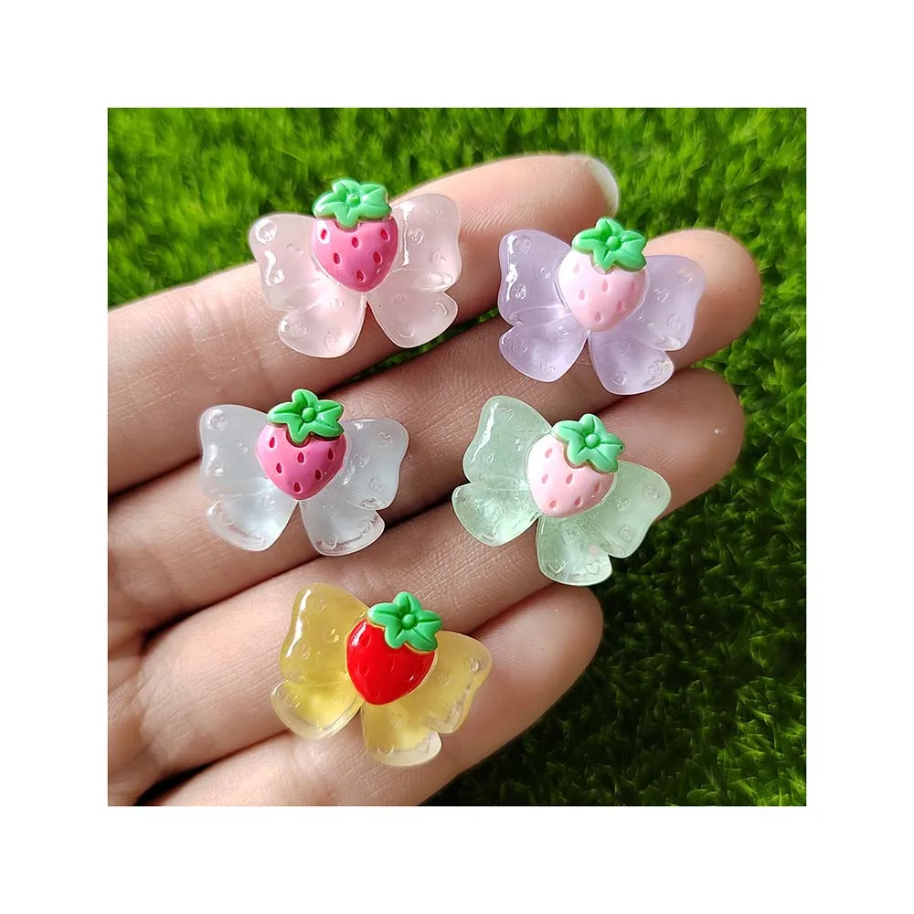 Bling Flatback Resin Strawberry Wings Cabochon Resin Charms For Slime Kid DIY Mobile Phone Hairclip Keychain Craft Decor