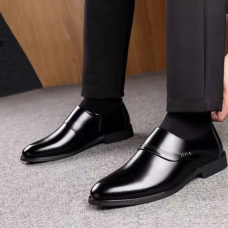 

Мягкие мужские формальные туфли без шнуровки в британском стиле, кожаные, не повседневные, модные, высокого качества, модные, 2025 г., трендовые, офисные, новые, социальные, мужские туфли
