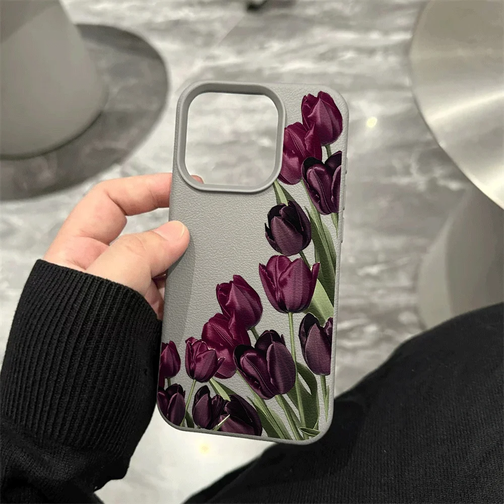 Dunkelviolette Tulpen-Handyhülle für iPhone 17 16 15 14 13 12 11 Pro Max 16 15 14 Plus 17 16 15 Pro 17Air XR XS Silikon-Matt-Abdeckung – Detail 9