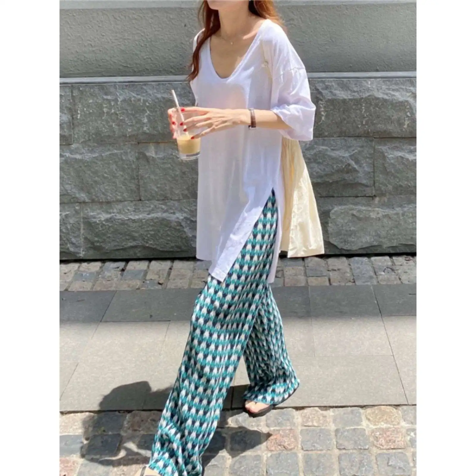 

Летние женские брюки из ледяного шелка, тонкие, в клетку, широкие, повседневные, удобные, дышащие, деловые брюки-костюм