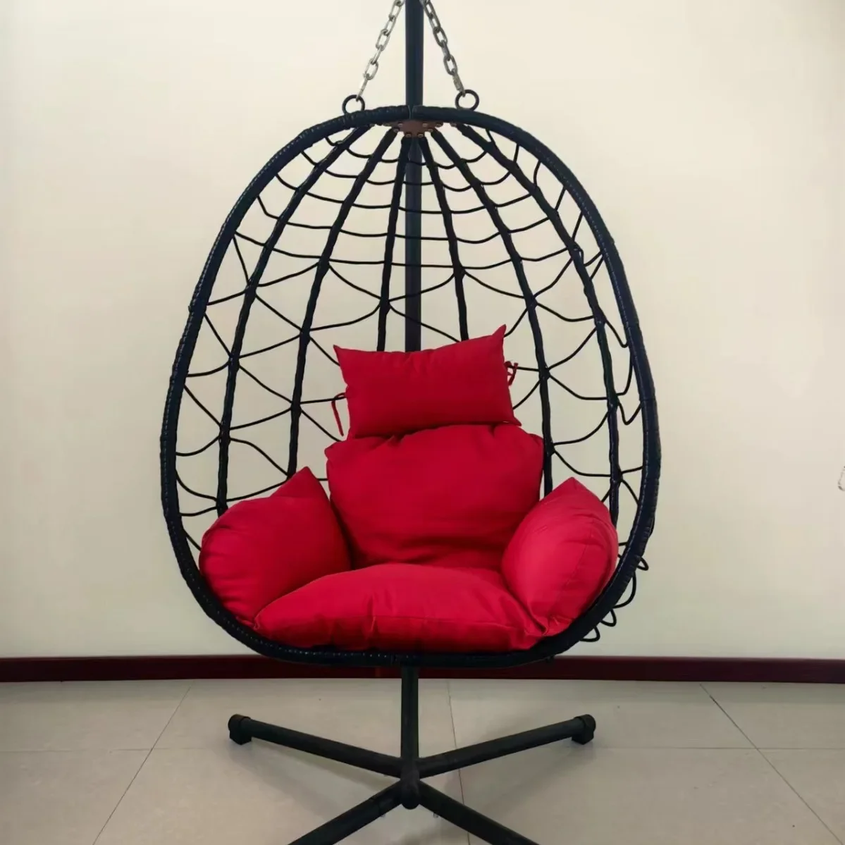 

Single Rattan Hanging Egg Chair Outdoor Swing with Stand | Balcony Patio Basket Chair with Cushionpromote sales