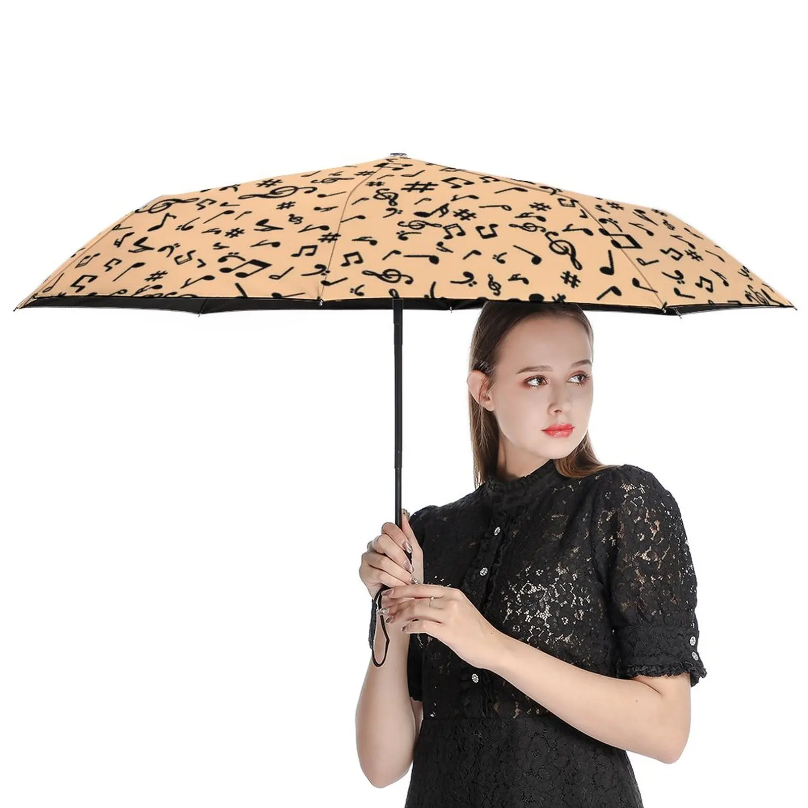 Music Notes Leggings Umbrella Black Clefs Print Protection Auto Umbrella Wholesale Art Folding Outdoor Umbrella