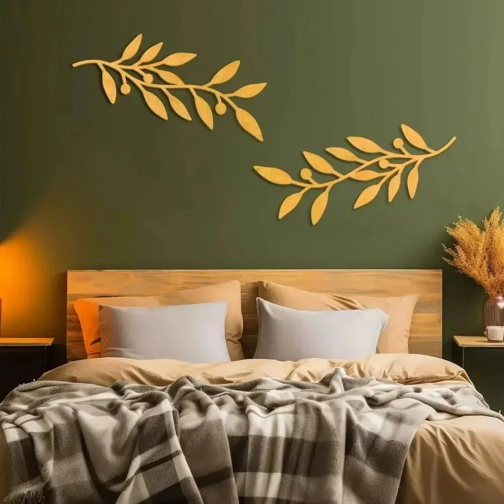 CIFBUY Metal Wall Art Rustic Olive Branch Sculpture, Waterproof Aluminum Hanging Decor Craft for Living Room Bedroom Home