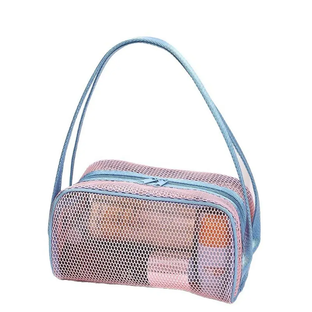 High Quality with Handle Travel Makeup Bag Mesh Polyester Cosmetic Bag Candy Color Lightweight Storage Bag