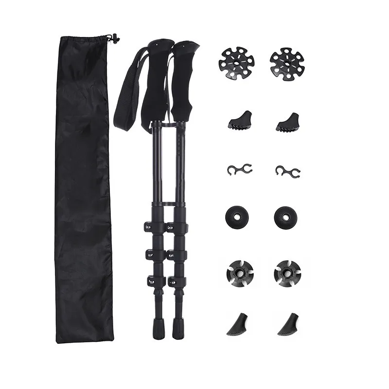 Trekking poles unisex 2-pack with accessories four-section external locking cane portable outdoor hiking cane