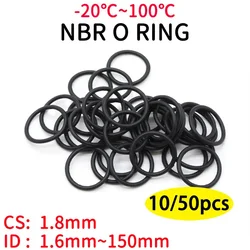 10/50pcs NBR O Ring Gasket CS 1.8mm ID 1.6mm ~ 150mm Automobile Nitrile Rubber Round O Type Corrosion Oil Resistant Seal Washer