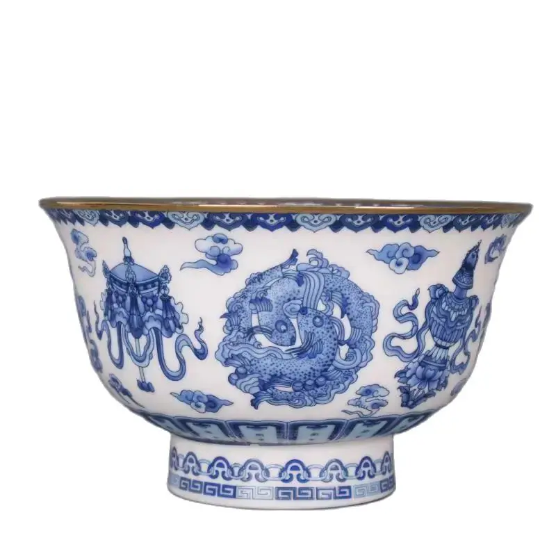 

Chinese Jingdezhen Porcelain Blue and White 8 Auspicious Symbol Bowl