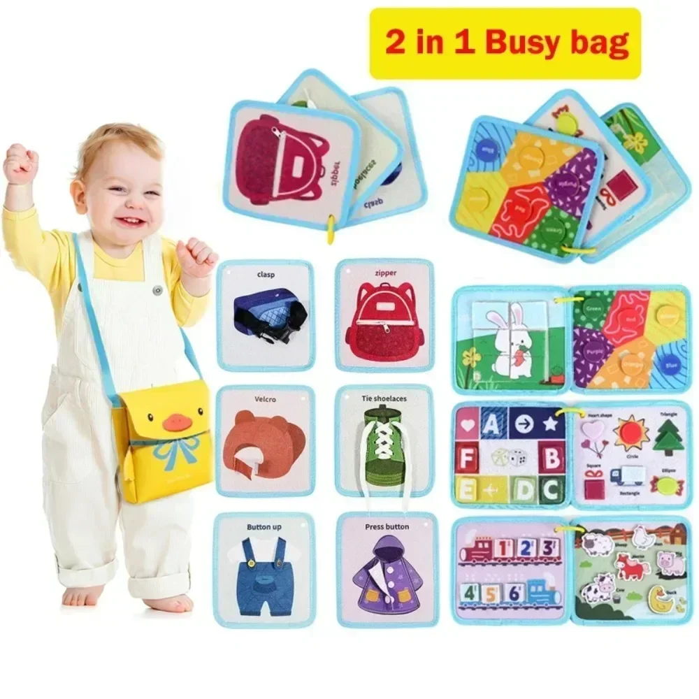 

Детская развивающая игрушка Монтессори, книга с датчиками, игрушки для дошкольного обучения, развивающая интерактивная игрушка-пазл с утенком и рюкзаком