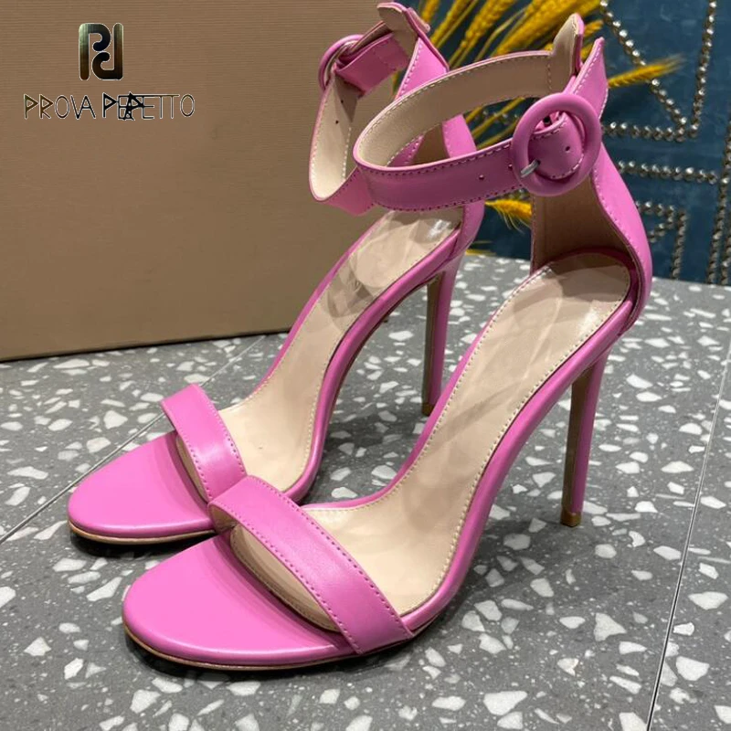 

Genuine Leather Ladies Slim High Heel Sandal Shoe Open Toe Simple Stylish Ankle Strap 2023 Summer Party Shoes Many Colors