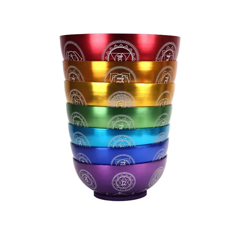 

Singing Bowl Full Chakra Set Color Schumann Frequency Therapy Double Carving Sound Bath Ideal