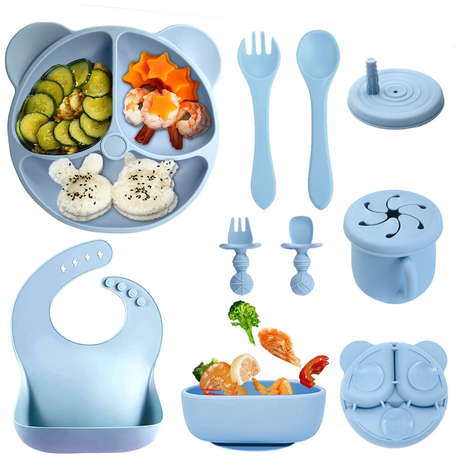 

8 шт., набор силиконовой посуды для детского питания, детская посуда без BPA, тип присоски, тренировочная посуда для малышей, подарок для ребенка