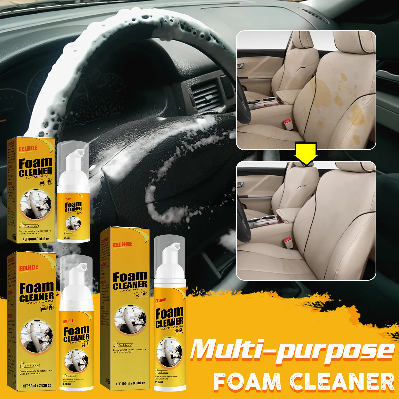 Automotive Multi-functional Foam Cleaner Supplies Interior Upholstery Powerful Decontamination Seat Cleaner Foam