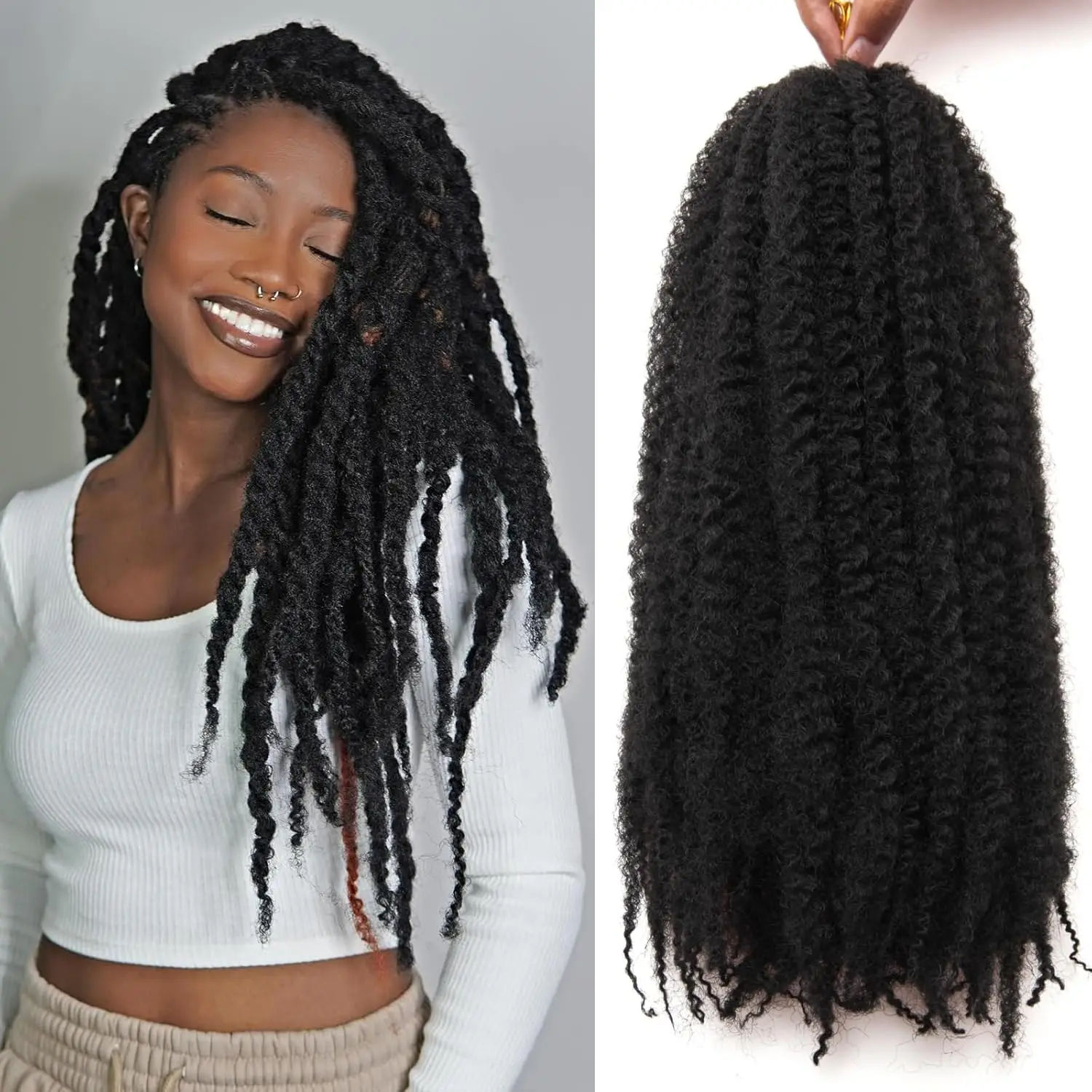 ZINAN Afro Kinky Twist Crochet Synthetic Braid hair, Kanekalon Fiber Marley Hairs Extensions, Senegalese Curly, 18inch, 47g/pack