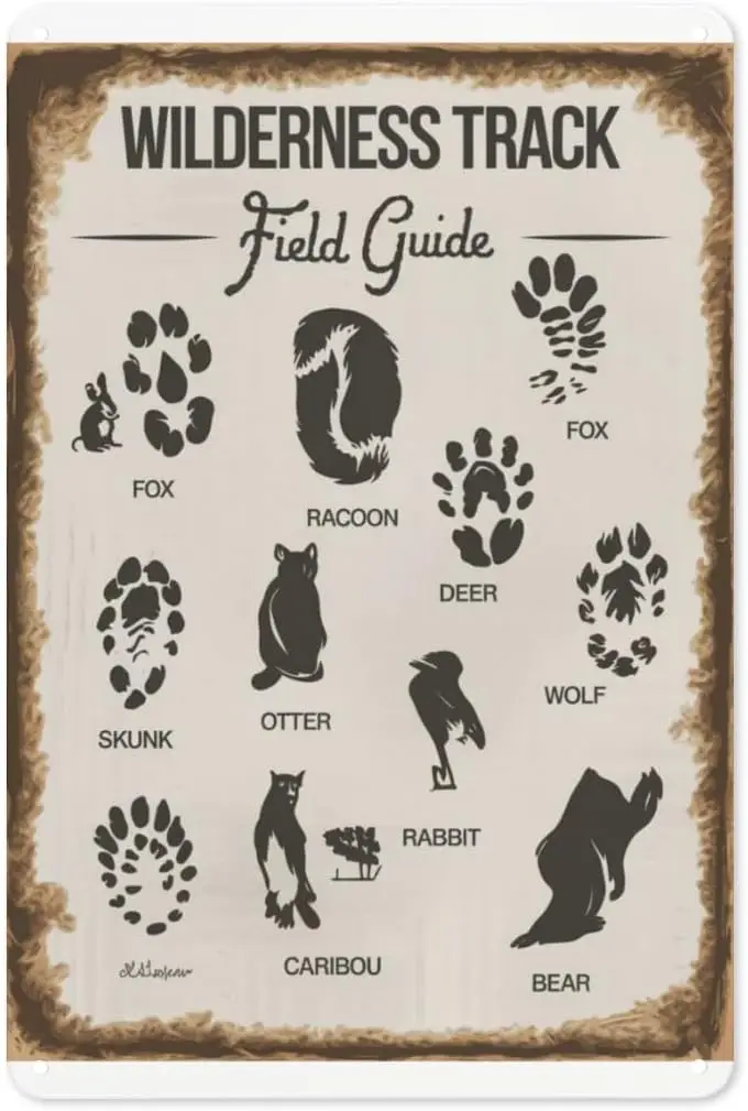 Wildlife Tracker Tin Sign  Rustic Metal Wall Art for Cabin, Nature Center ; Scout Room Decor-aluminum