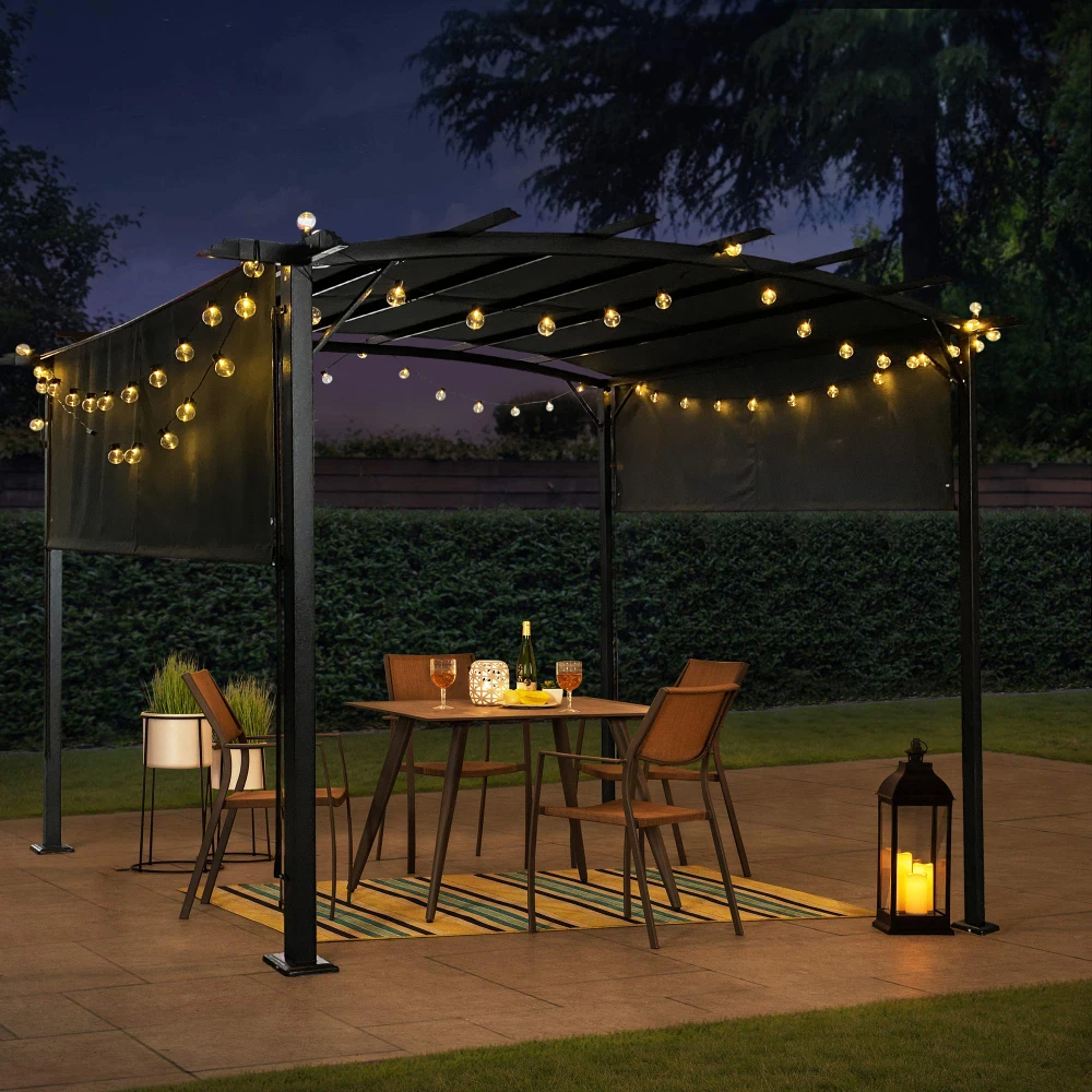 Outdoor Pergola Patio Gazebo,Retractable Shade Canopy,Steel  Frame Grape Gazebo,Sun shelter Pergola for Gardens,Terraces,Backyar