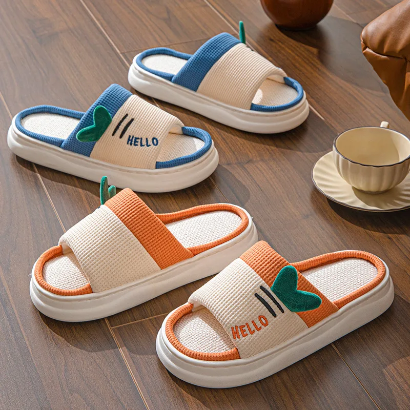 

New Style Linen Slippers for Women Indoor Home Four Seasons Couples Non Slip Breathable Comfortable Floor House Slippers