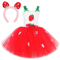 Cute Strawberry Tutu Dress for Baby Girls Christmas Halloween Costumes for Kids Birthday Party Outfit Child Cake Smash Clothes