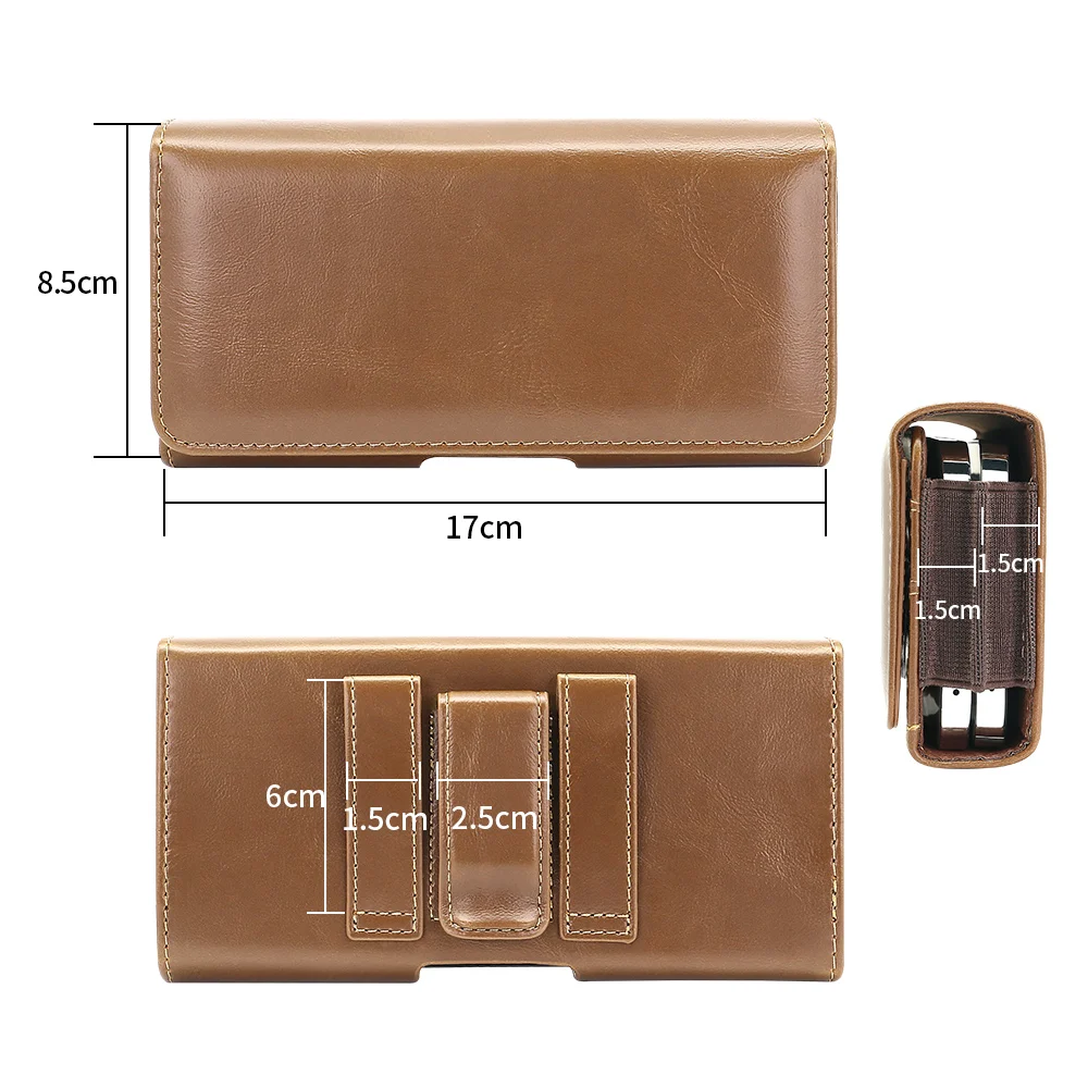 Universal Horizontal PU Leather Phone Pouch with Belt Clip Holster - Waist Bag for Cell Phones Dual Case Holder For iPhone 17 view 3
