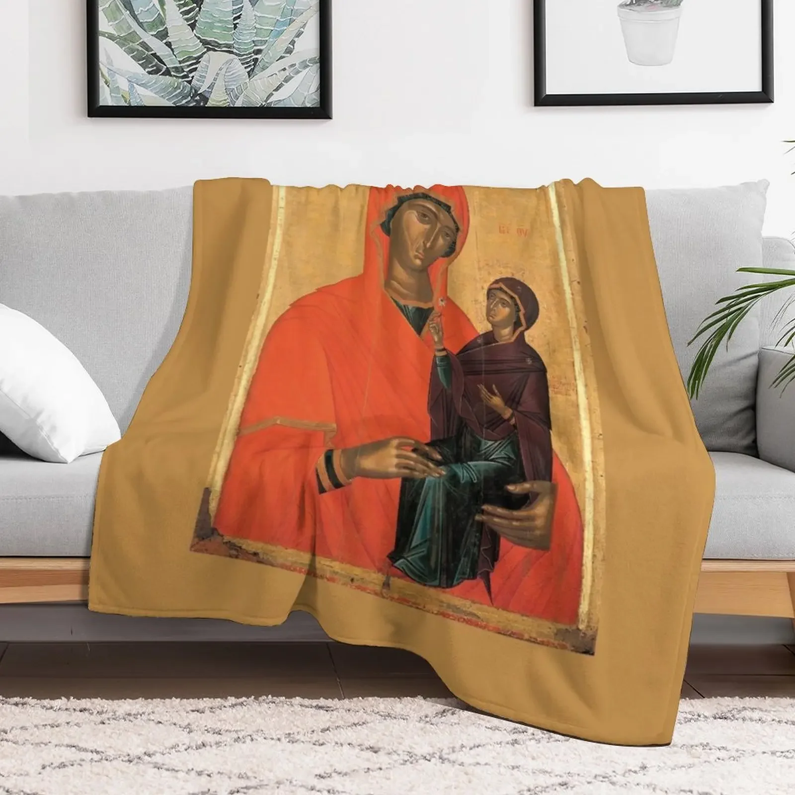 Chanter Angelos Akotandos - St Anne with the Virgin Throw Blanket Nap Decorative Sofas Blankets