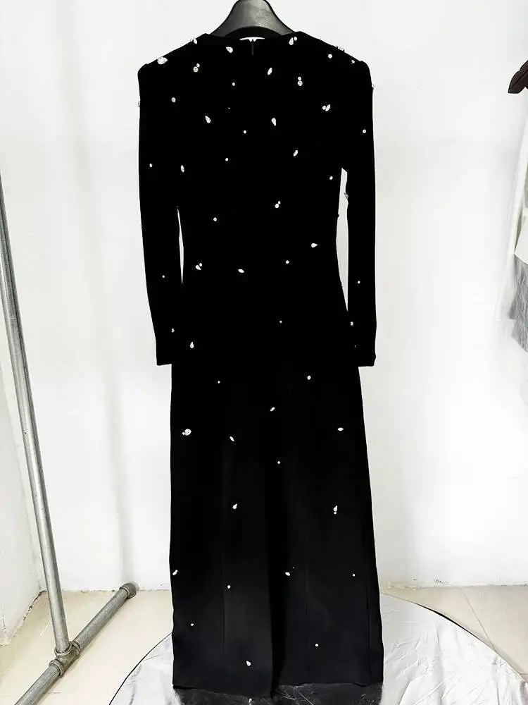 TOP QUALITÉ Date 2025 Designer De Mode Femmes Strass Dias Perlé Longue Robe Maxi
