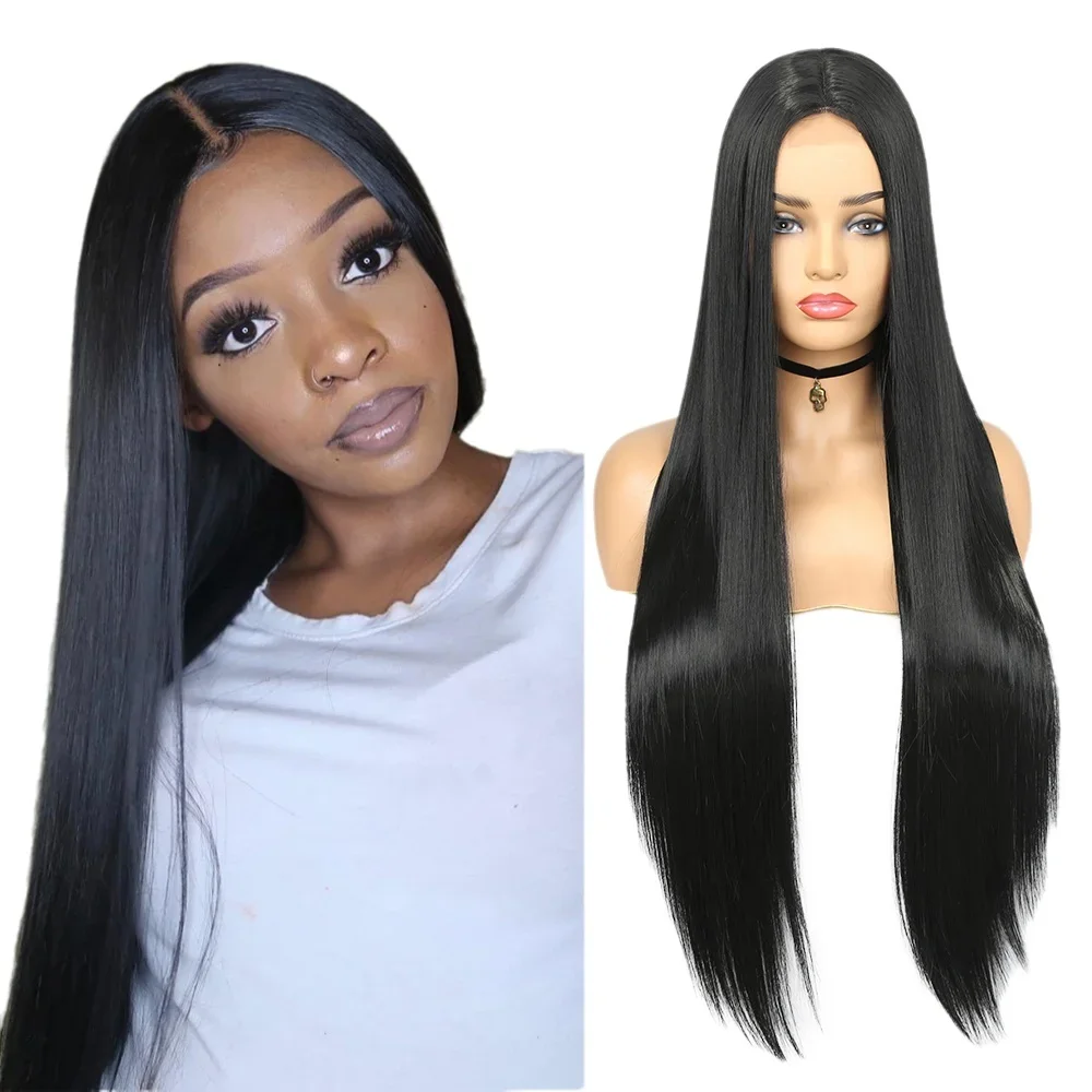 

Женский длинный прямой черный парик, черный прямой парик из синтетического волокна, длина 76 см, повседневная одежда, дни рождения