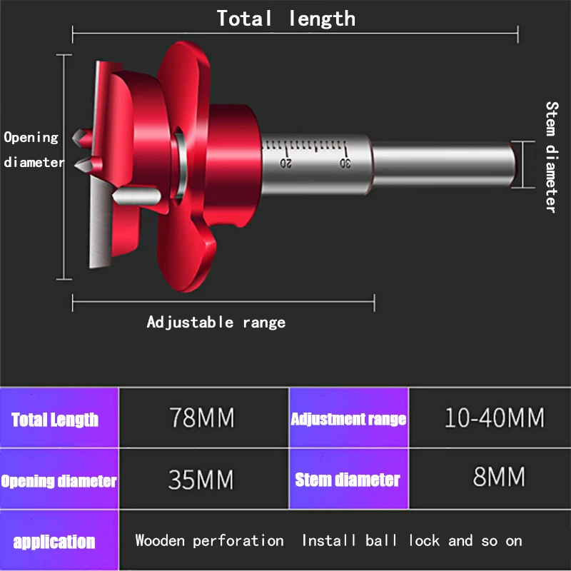 1pc 35mm Adjustable Woodworking Carbide Hinge Open Hole Saw Drill Bit Power Tool Parts Electrical Drilling Tools Cutter