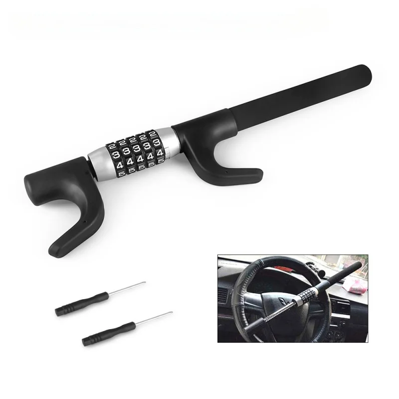 

Аксессуары для безопасности автомобиля, замок на руль с 5-значным паролем, противоугонный замок для седанов, внедорожников, грузовиков, подходит для большинства автомобилей