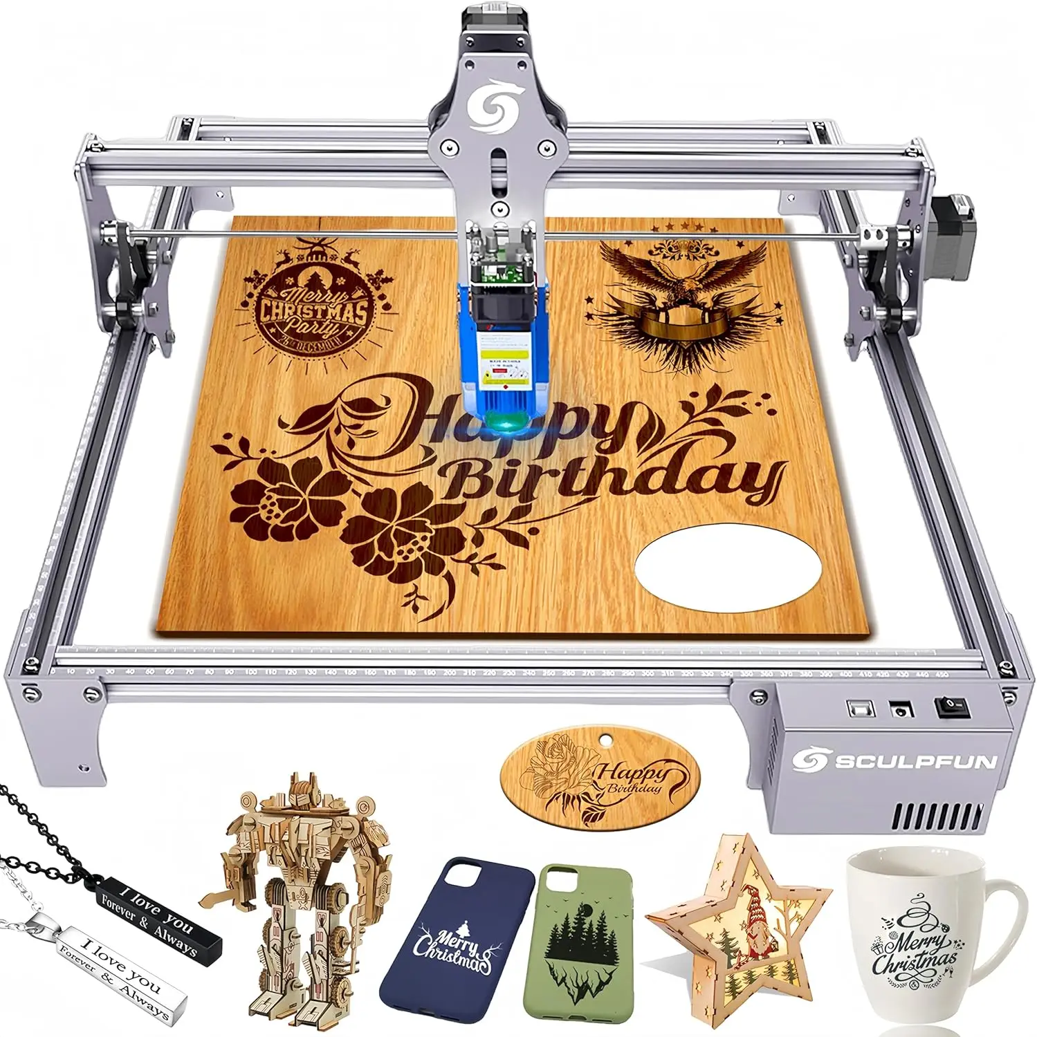 Sculpfun S6 Pro Laser Engraver, 5500Mw Output Laser Engraving Machine, Diy Laser Cutter For Wood And Acrylic, Logo And Pattern