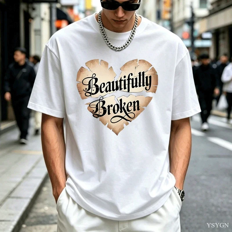 Beautiful Broken Heart T Shirt Men Ladies Love Graphic T Shirts Casual Cotton Round Neck Printed Short Sleeve Tshirts Clothing