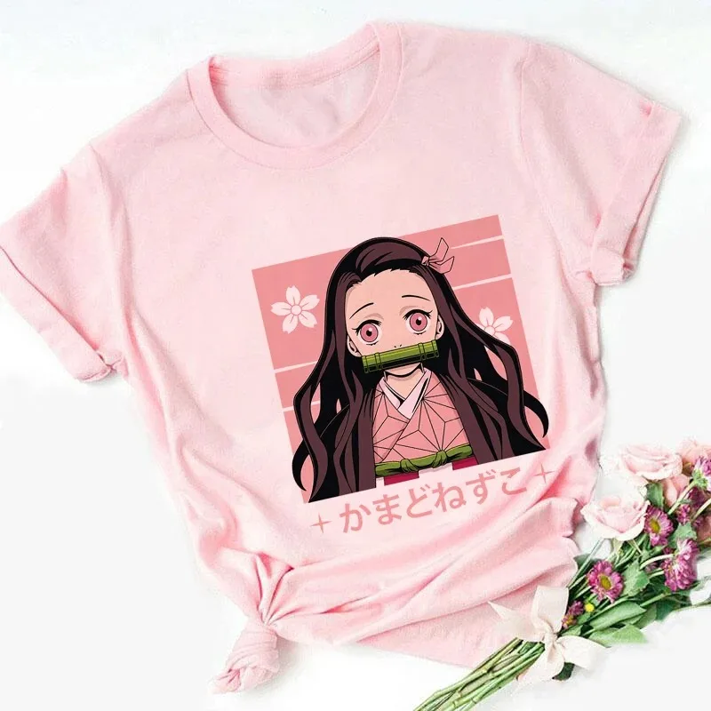 Camiseta de manga curta estampada para crianças, Nezuko Kamado, Kimetsu No Yaiba, Harajuku fofo, moda kawaii, meninos e meninas, novo