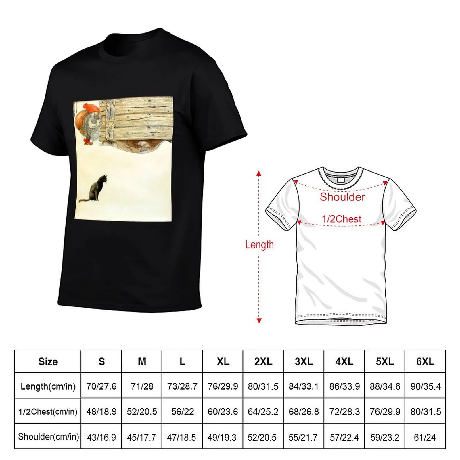 Christmas Nisse and Cat - John Bauer T-Shirt Work Outdoor Short Sleeve Tee