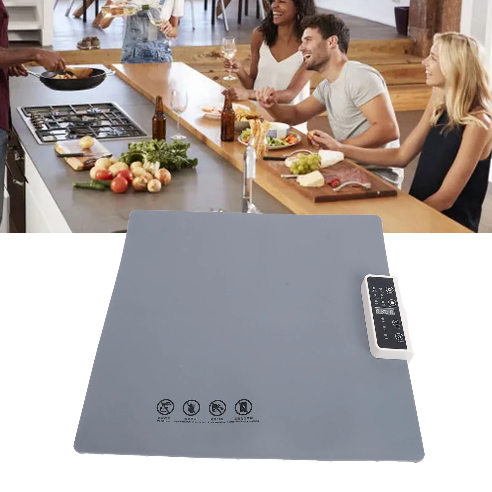 صينية تدفئة كهربائية قابلة للدوران لتدفئة السطح بالكامل مع 5 إعدادات لدرجة الحرارة 1H 2H 4H مؤقت سيليكون لتدفئة الطعام