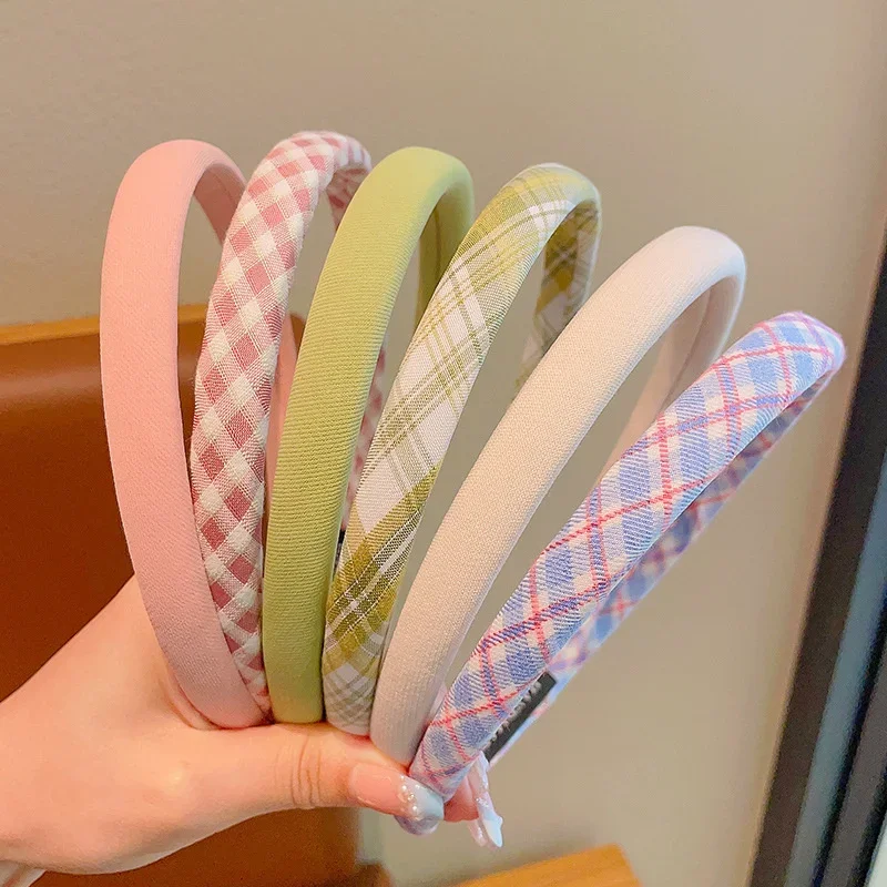 

1/2/3pcs Spring Summer Women Solid Color Head Hoop Princess Girls Sweet Plaid Cloth Headbands for Children Daily Headpiece