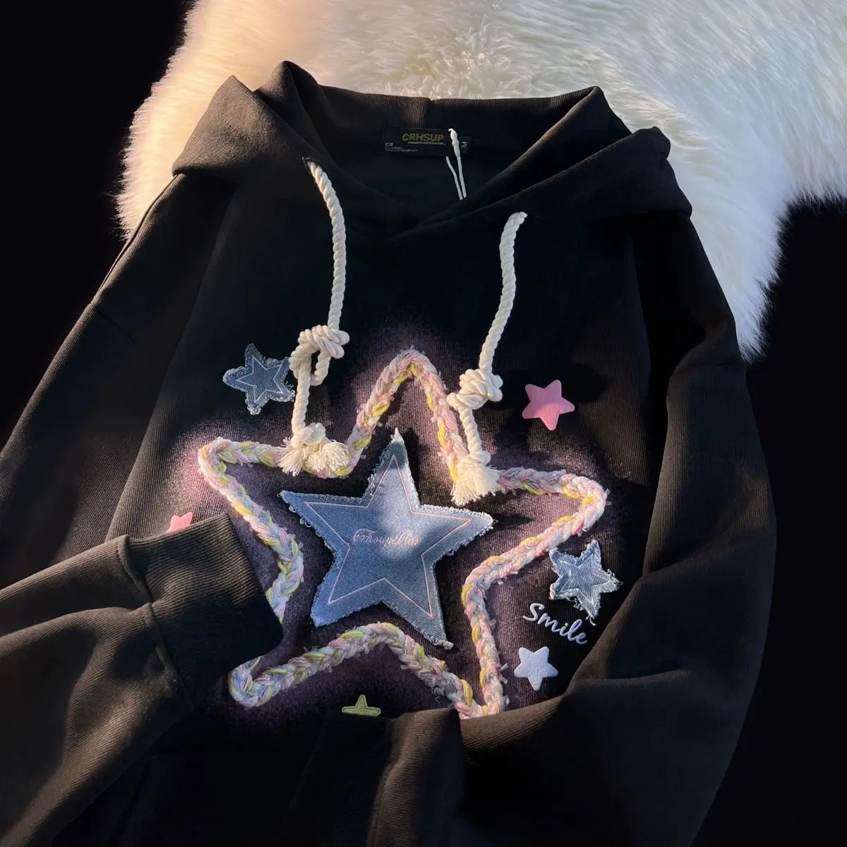 Japanese Hoodie Women Star Embroidery Streetwear Casual Oversized