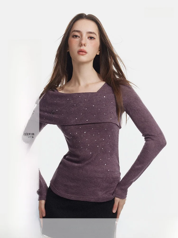 

Segi фиолетовый со стразами, облегающий трикотаж, женская внутренняя одежда, дизайн на одно плечо, элитный дизайн, ощущение для поездок на работу