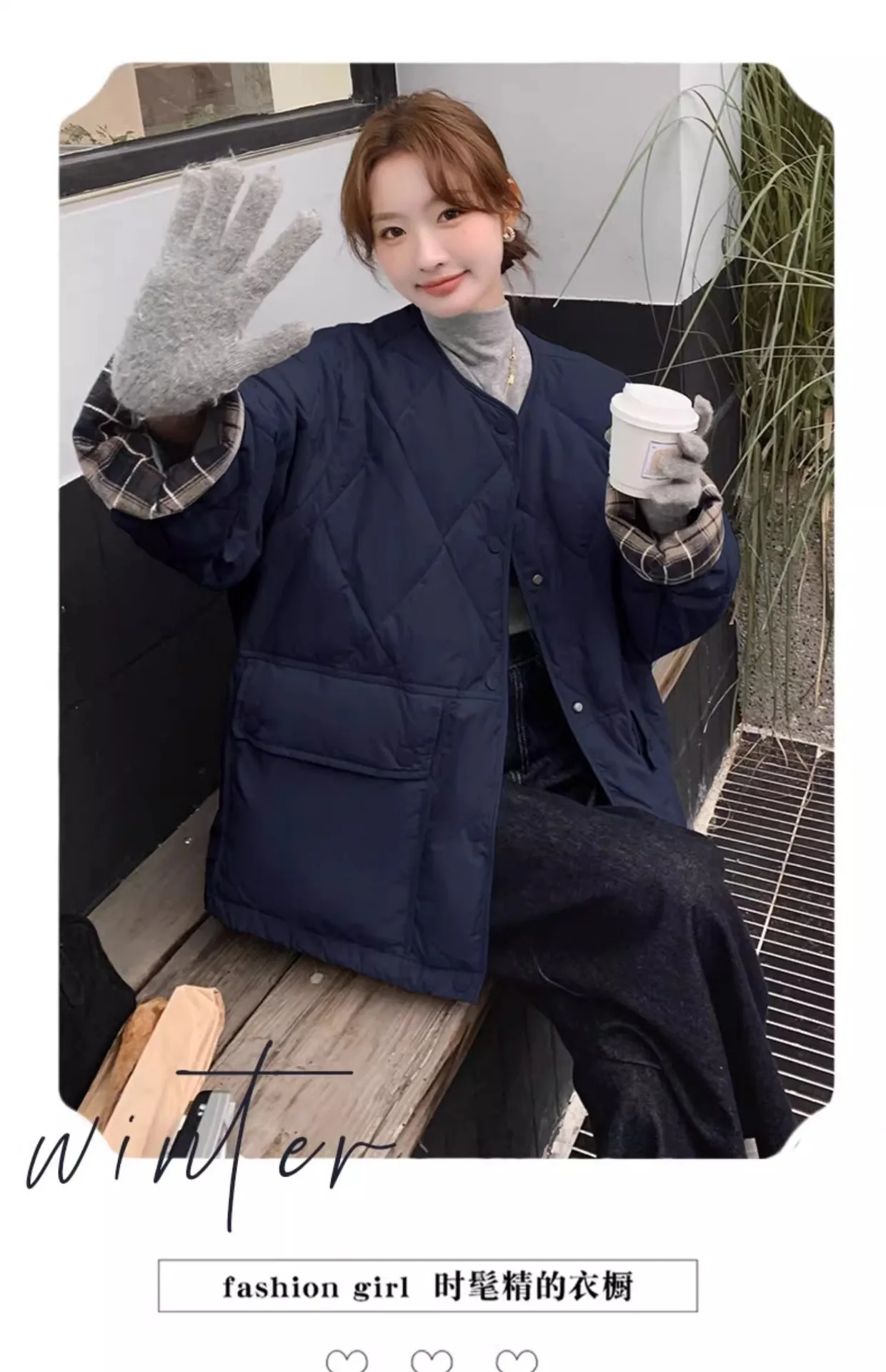 Retro Plaid Patchwork Lightweight Puffer Jacket Autumn Winter Loose Casual Quilted Jacket Female Round Neck Commute Padded Coats