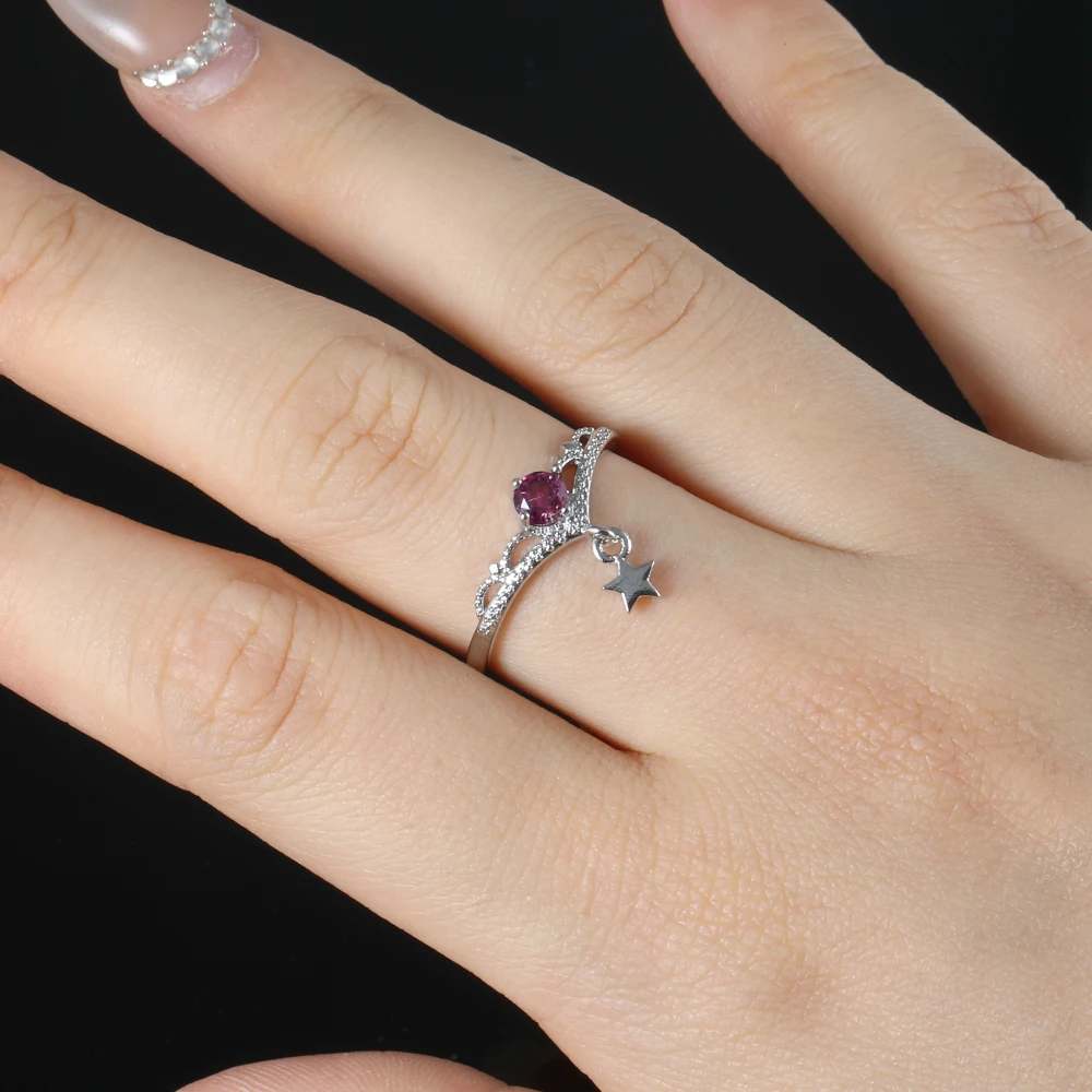 100% natural gemstone garnet copper-plated with silver adjustable ring for women gift jewelry