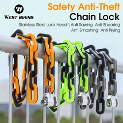 WEST BIKING Thicken Bicycle Chain Lock Safety Anti-theft Steel Chain Cycling Lock MTB Road Bike Motorcycle Scooter Heavy Lock