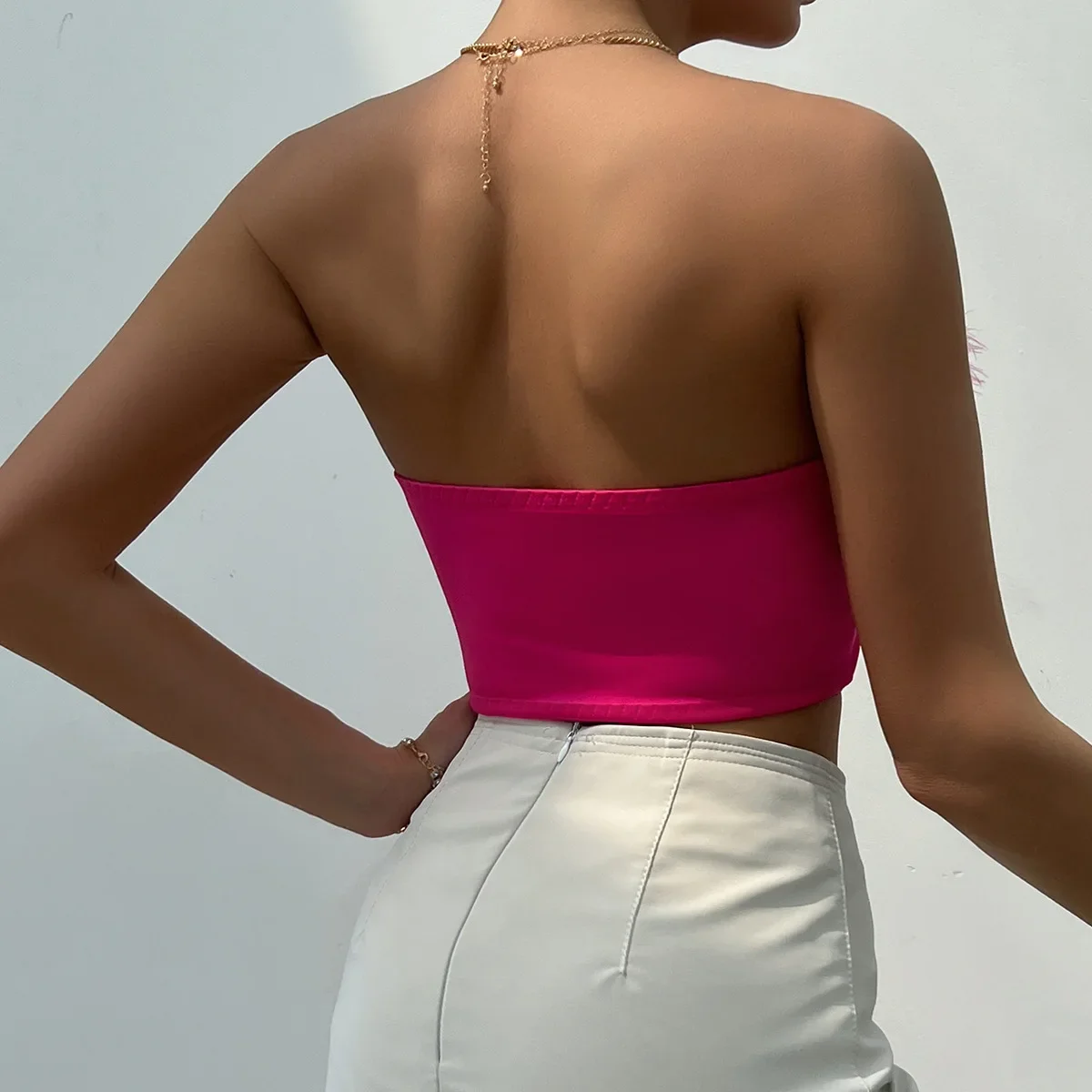 2024 Summer Women's Spicy Girl Low cut Eyelash Splice Short Feather Steel Ring Fishbone Womens tanks top CYDZ10338