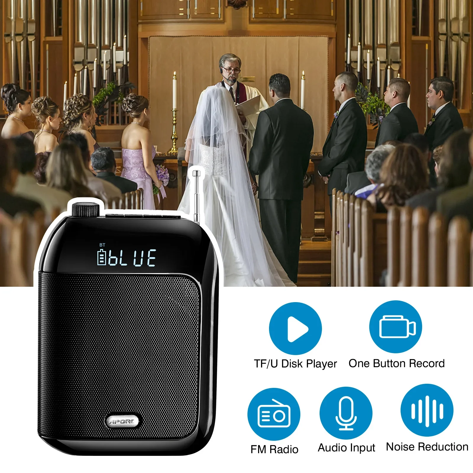 

APORO T9 2.4G UHF Многофункциональный беспроводной Bluetooth-усилитель с автоматическим подключением, портативный, для обучения и навигации, высокая мощность