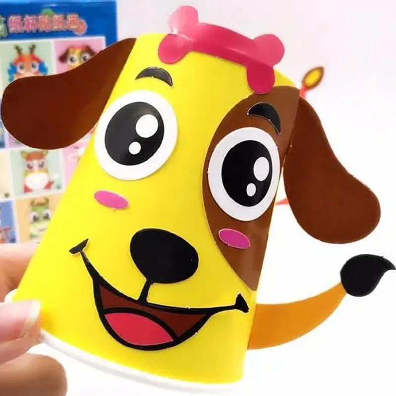 Zestaw do rękodzieła dla dzieci: papierowe kubeczki, naklejki, zabawki, przedszkole, edukacja wczesnoszkolna, zabawki 3D DIY, materiały do rękodzieła, sztuka, edukacja artystyczna TMZ