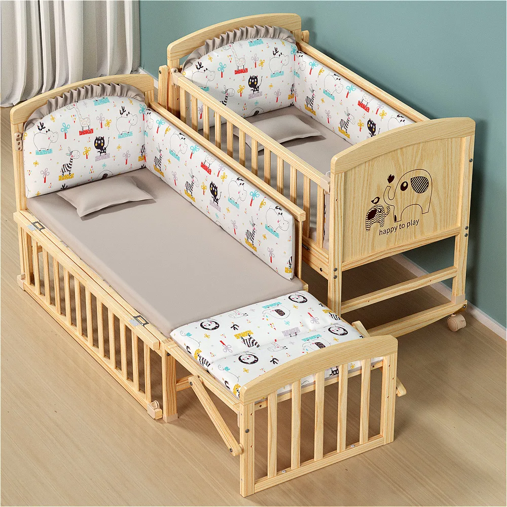 Hot Sale Cheap Price Solid Wood Baby Crib with Adjustable Wheels for Newborn