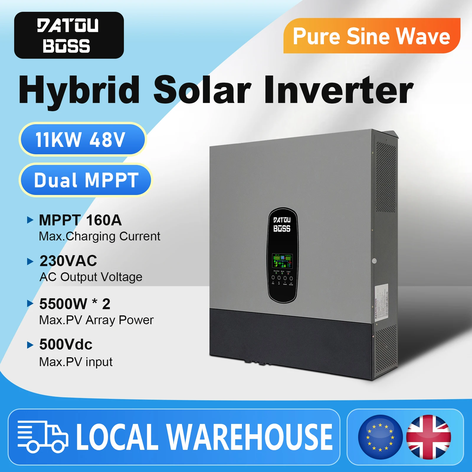 

MFUZOP Pure Sine Off-grid Grid Tie Inverter 48V 11KW Support BMS/MPPT/Dual PV/Timed Start/Charge 11000W Solar Hybrid Inverter