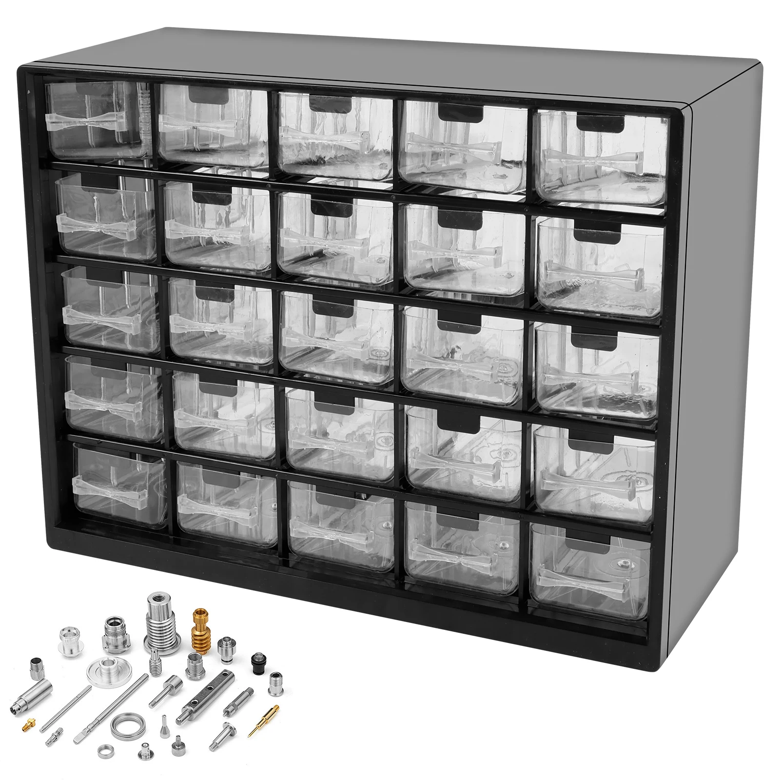 

25 Grids Part Storage Box Drawers Stackable Storage Cabinet with 50 Removable Dividers Clear Desk Organizer for Hardware Crafts
