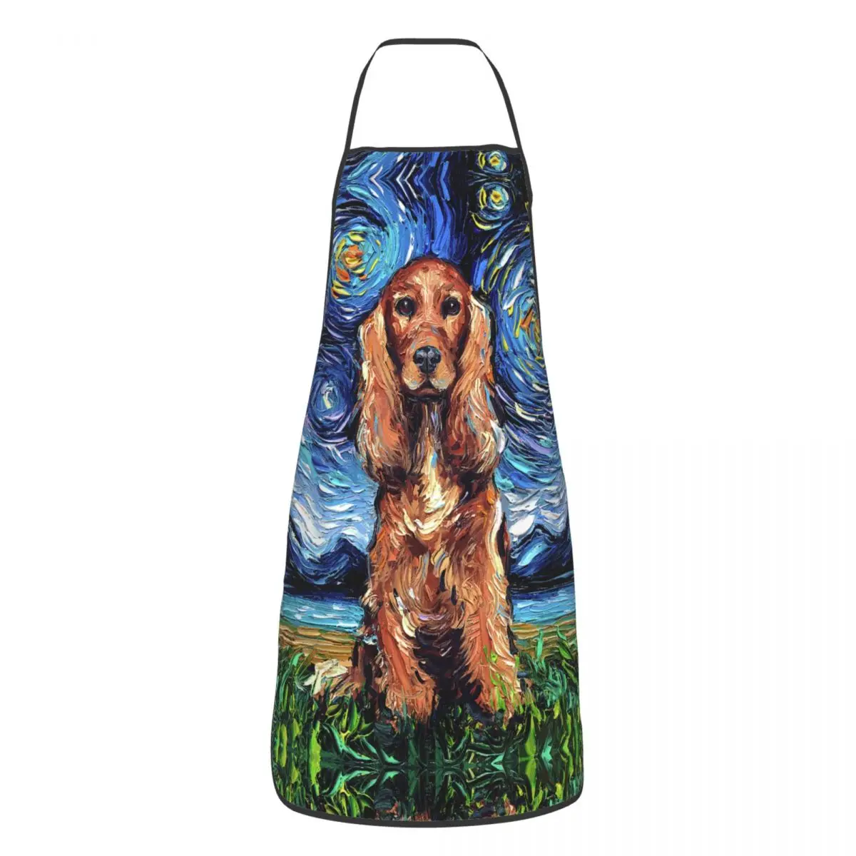 Unisex Red Cocker Spaniel Starry Night Kitchen Chef Cooking Baking Apron Men Women Pet Dog Lover Tablier Cuisine for Painting